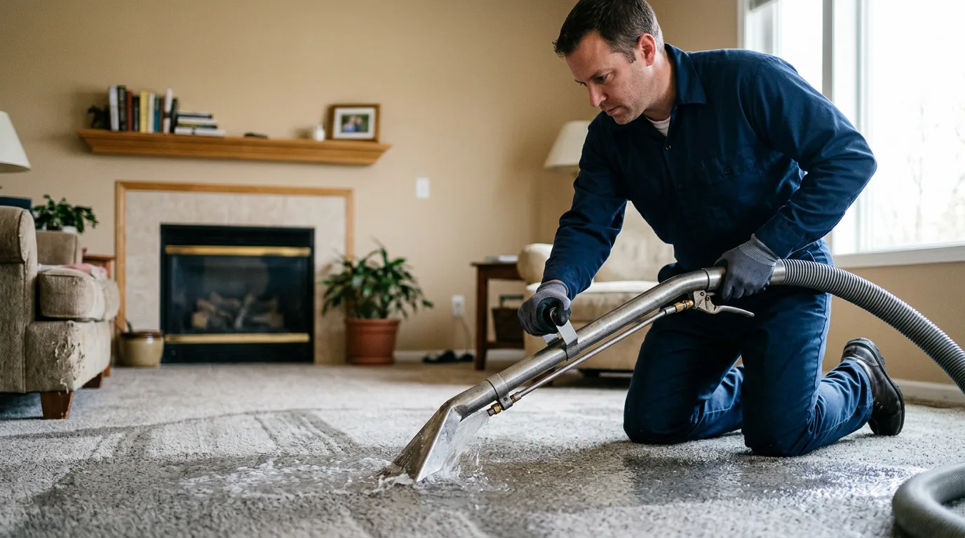 Water damage restoration technician working near Portage, IN